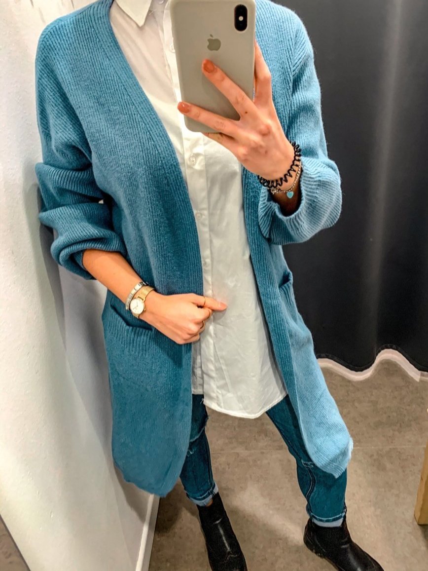 Cardigan lungo in maglia con maniche a palloncino - Follie by Alice
