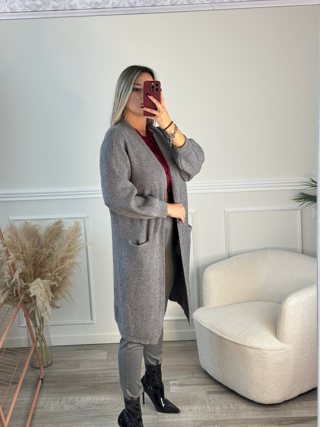 Cardigan lungo in maglia con maniche a palloncino - Follie by Alice