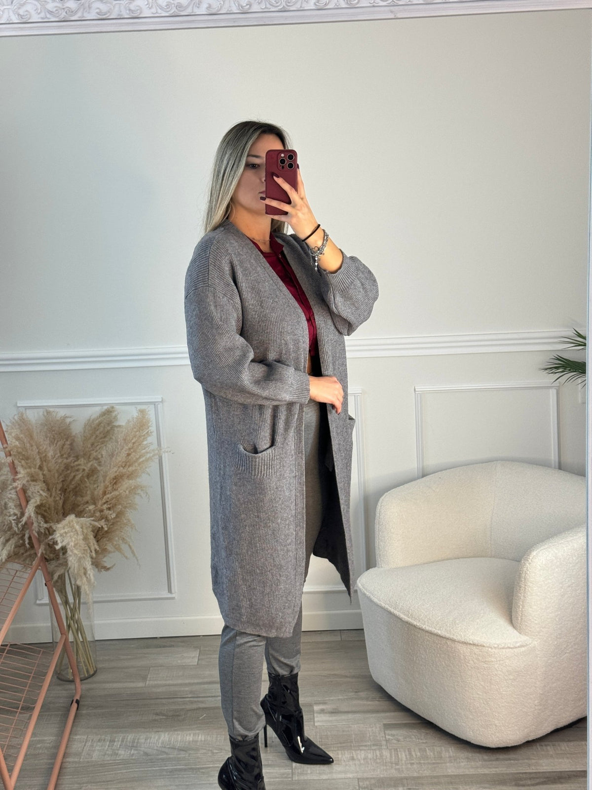 Cardigan lungo in maglia con maniche a palloncino - Follie by Alice