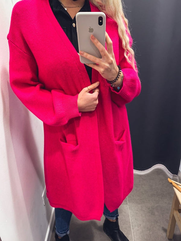 Cardigan lungo in maglia con maniche a palloncino - Follie by Alice