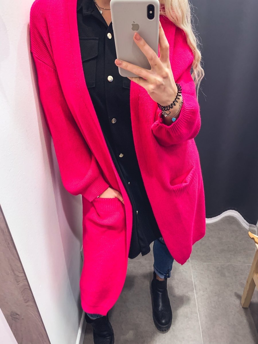 Cardigan lungo in maglia con maniche a palloncino - Follie by Alice