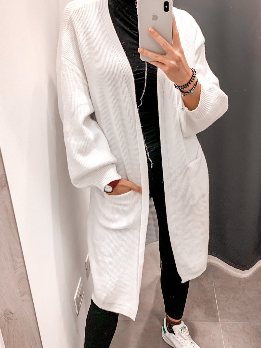 Cardigan lungo in maglia con maniche a palloncino - Follie by Alice