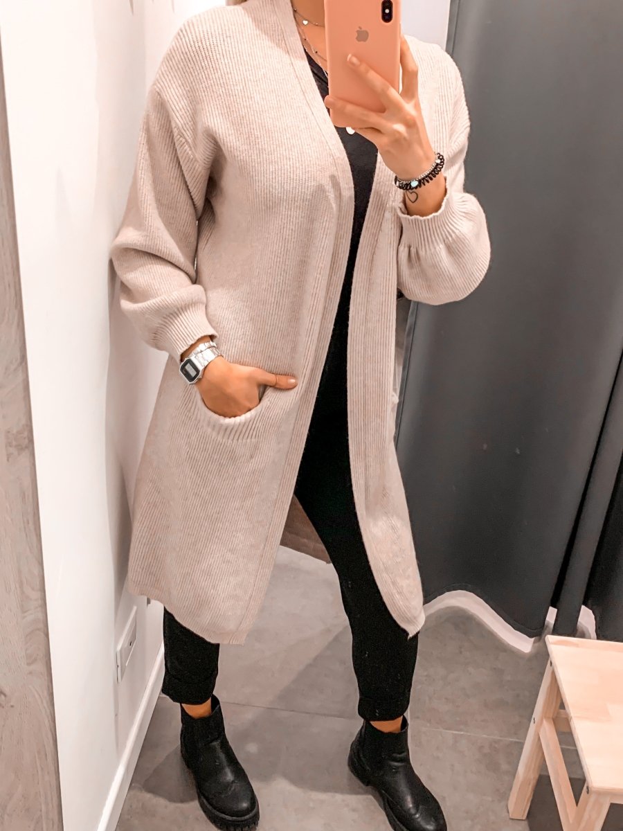 Cardigan lungo in maglia con maniche a palloncino - Follie by Alice