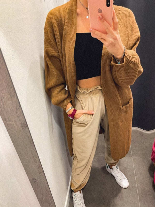 Cardigan lungo in maglia con maniche a palloncino - Follie by Alice