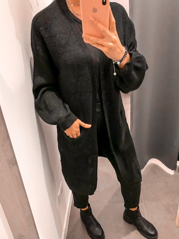 Cardigan lungo in maglia con maniche a palloncino - Follie by Alice