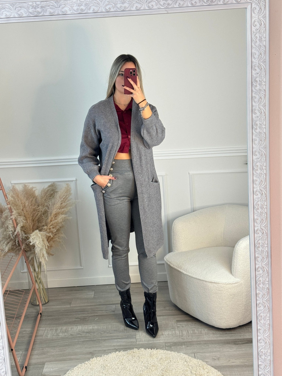 Cardigan lungo in maglia con maniche a palloncino - Follie by Alice