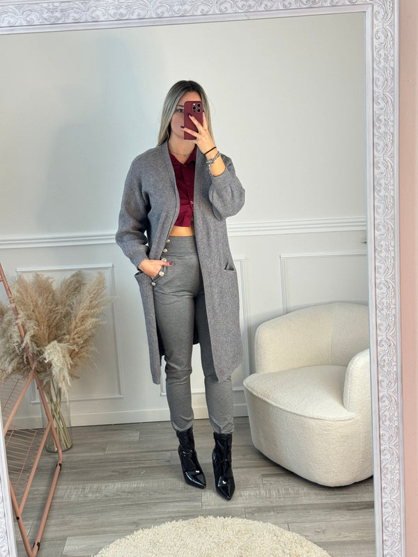 Cardigan lungo in maglia con maniche a palloncino - Follie by Alice