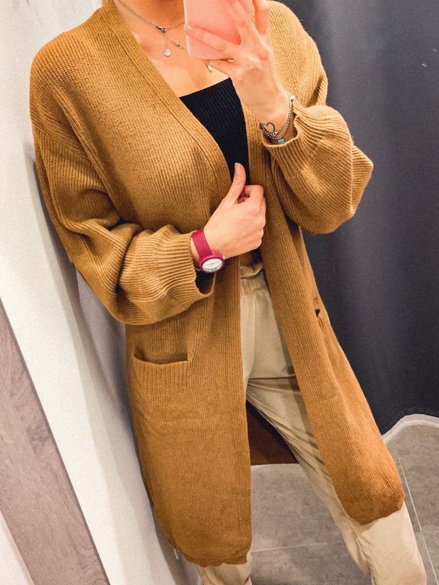 Cardigan lungo in maglia con maniche a palloncino - Follie by Alice
