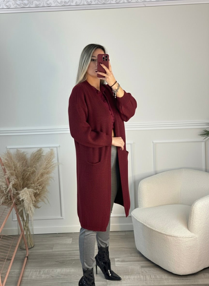 Cardigan lungo in maglia con maniche a palloncino – alternate