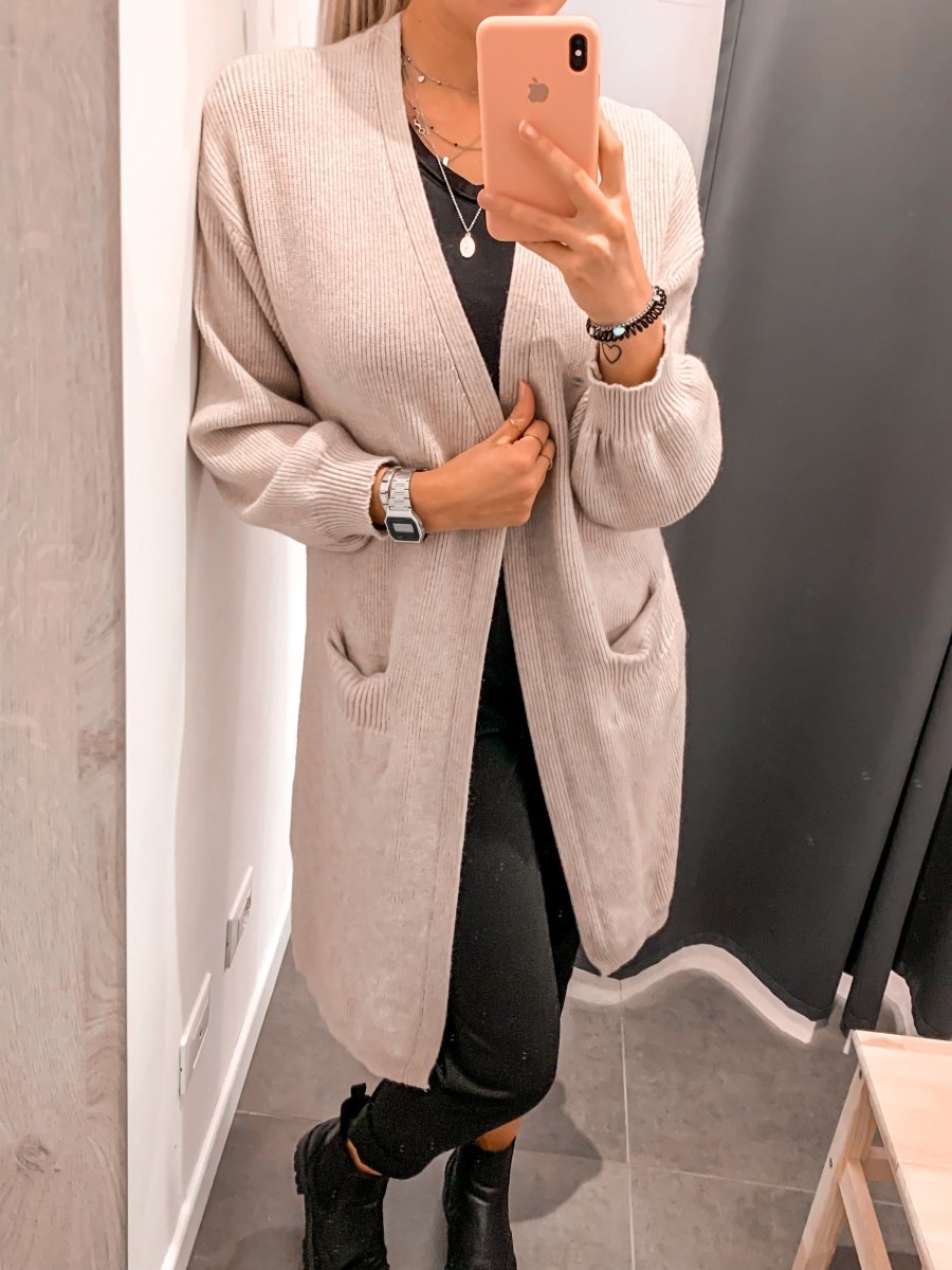 Cardigan lungo in maglia con maniche a palloncino - Follie by Alice