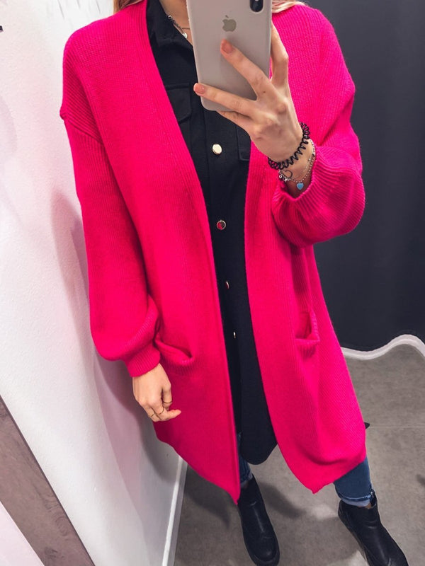 Cardigan lungo in maglia con maniche a palloncino - Follie by Alice