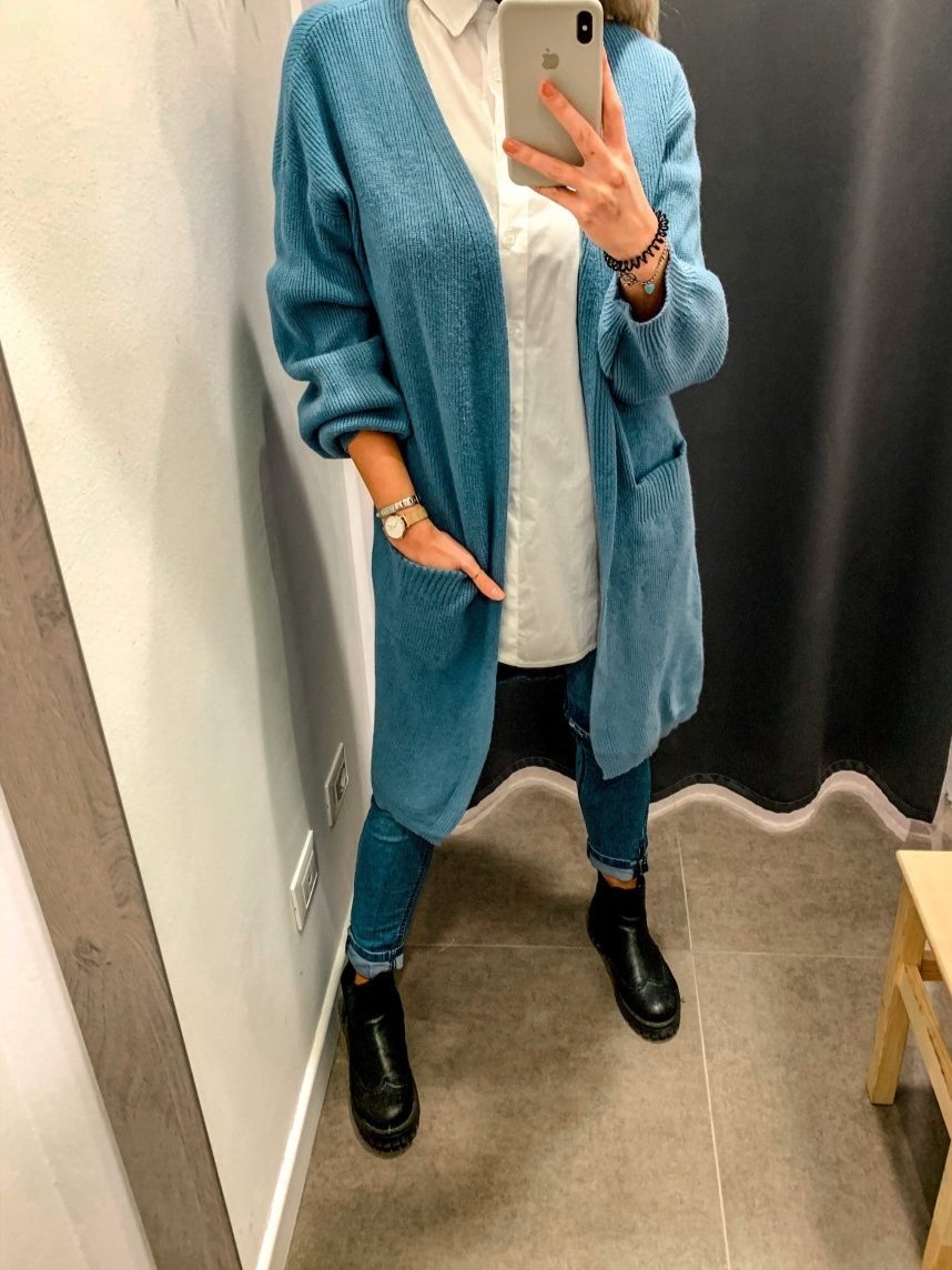 Cardigan lungo in maglia con maniche a palloncino - Follie by Alice