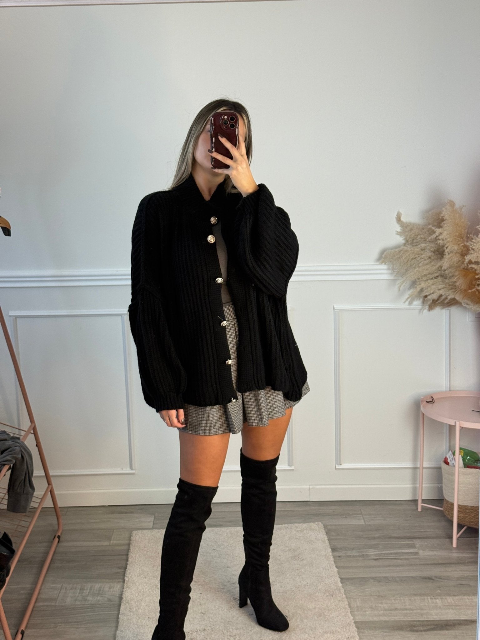 Cardigan oversize in maglia con bottoni gioiello e maniche a palloncino - Follie by Alice