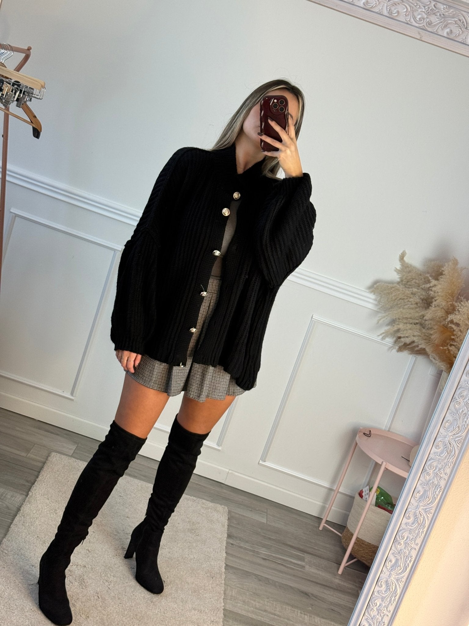 Cardigan oversize in maglia con bottoni gioiello e maniche a palloncino - Follie by Alice