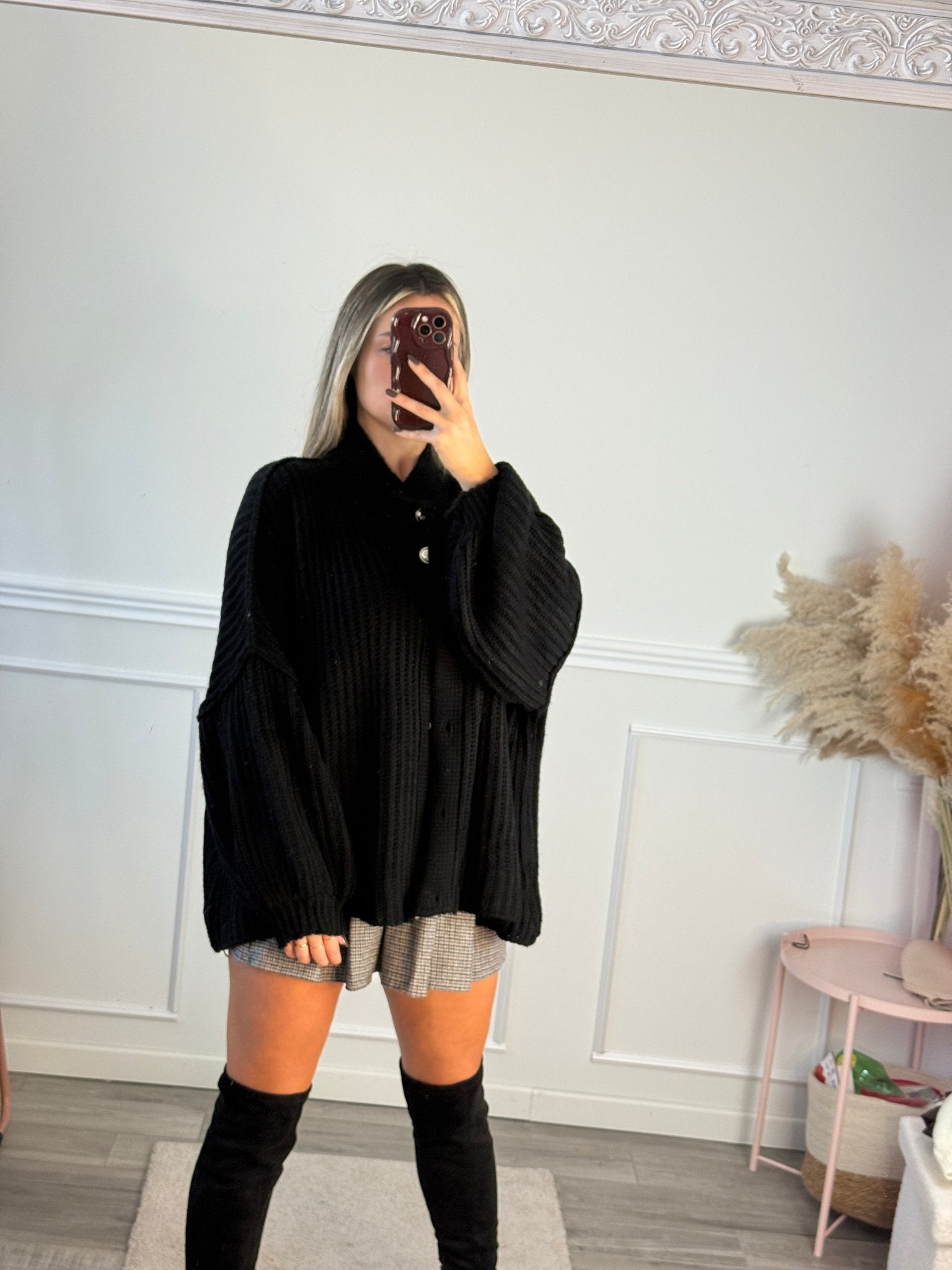 Cardigan oversize in maglia con bottoni gioiello e maniche a palloncino - Follie by Alice