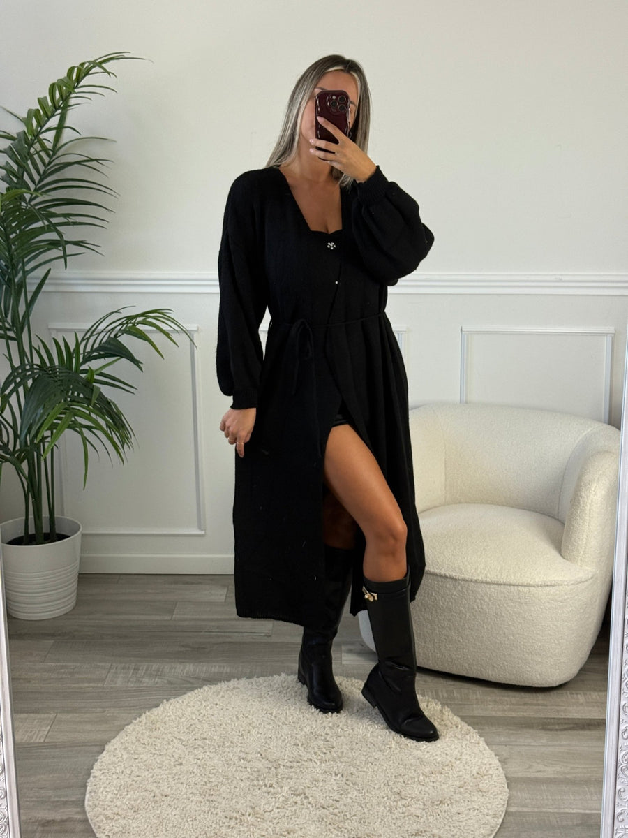 Cardigan oversize in maglia con laccetto e maniche a palloncino