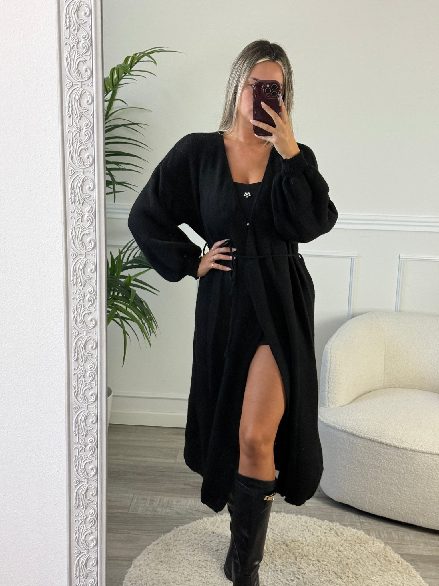 Cardigan oversize in maglia con laccetto e maniche a palloncino - Follie by Alice