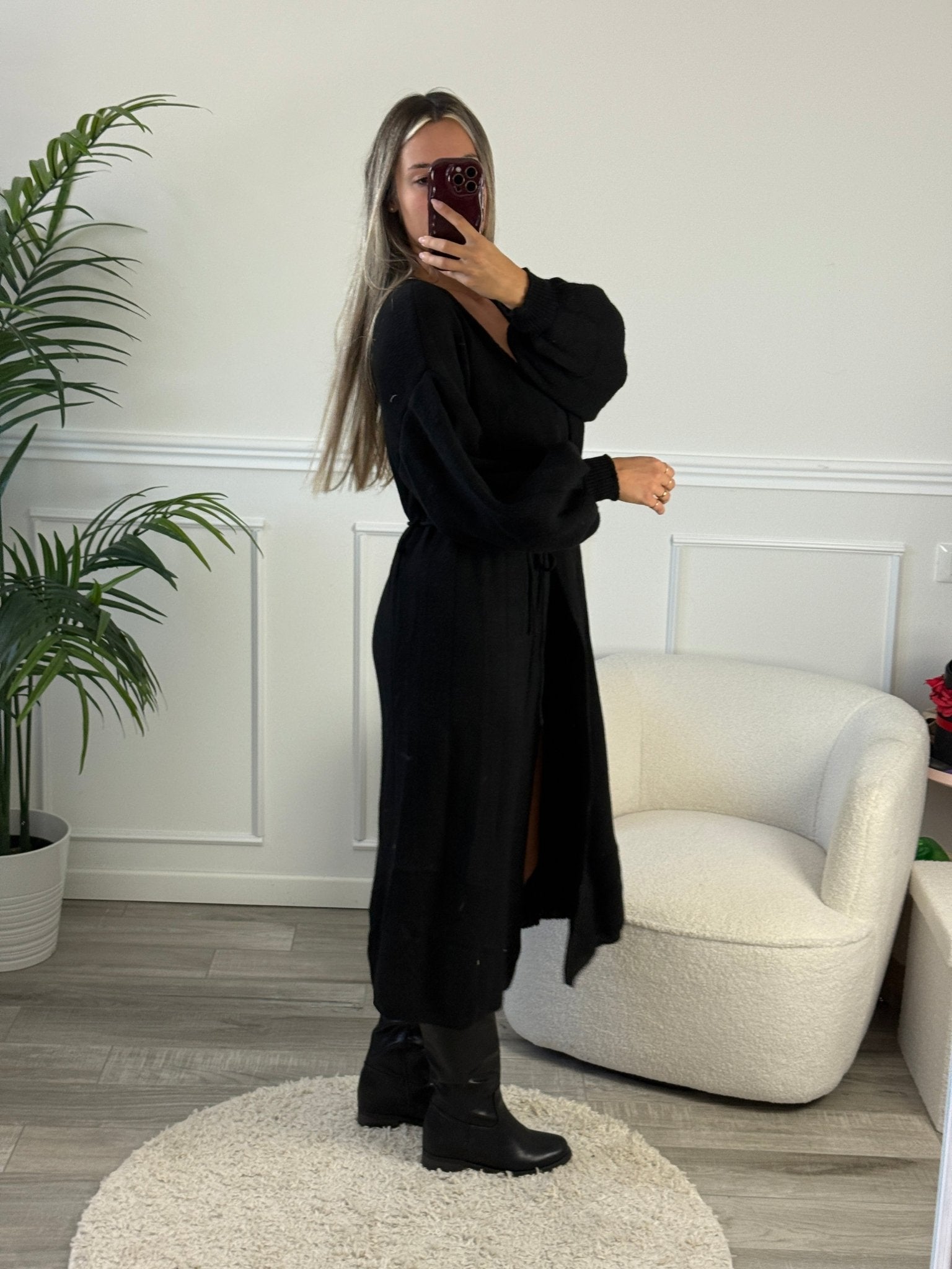 Cardigan oversize in maglia con laccetto e maniche a palloncino - Follie by Alice