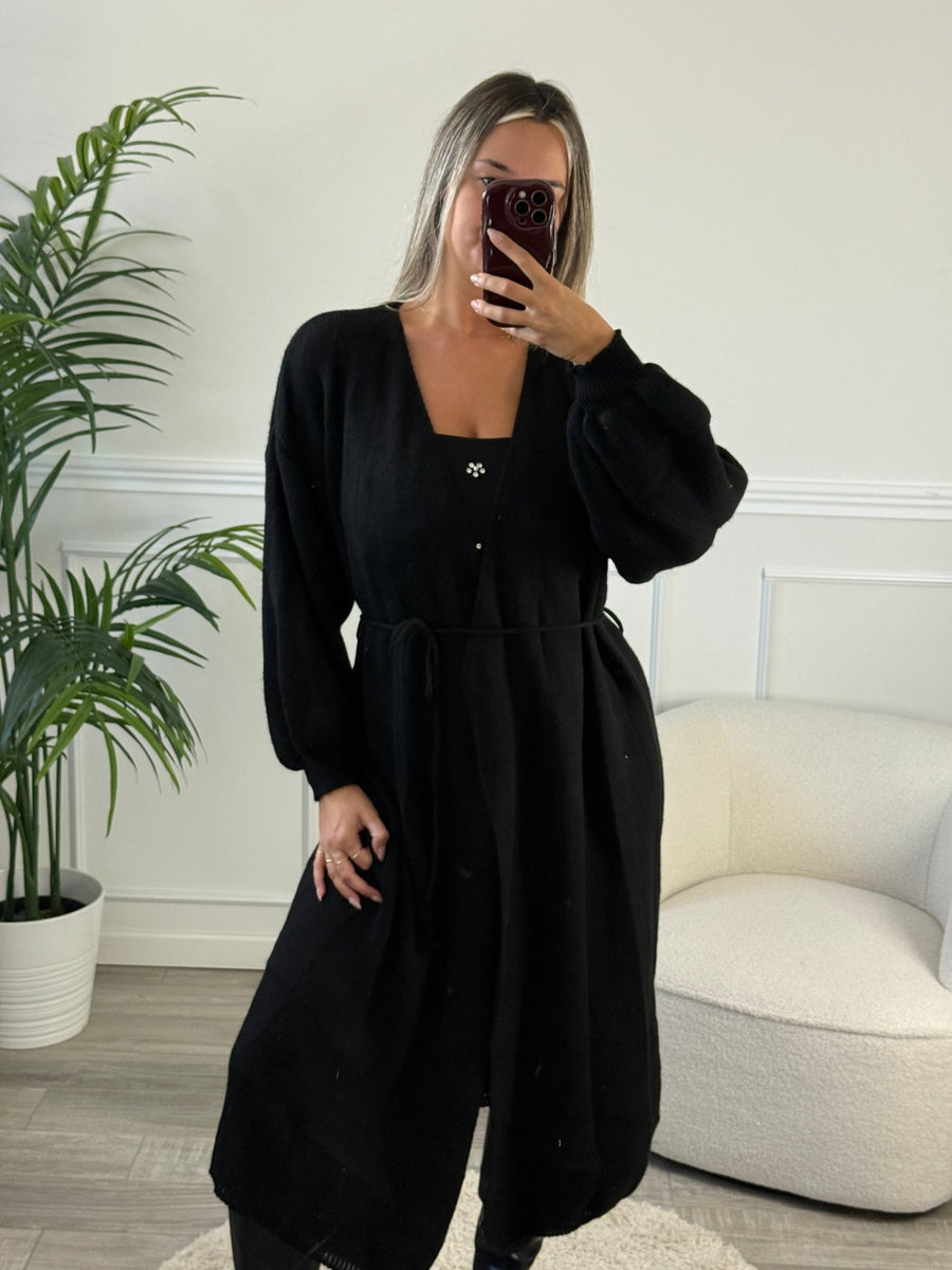 Cardigan oversize in maglia con laccetto e maniche a palloncino – alternate