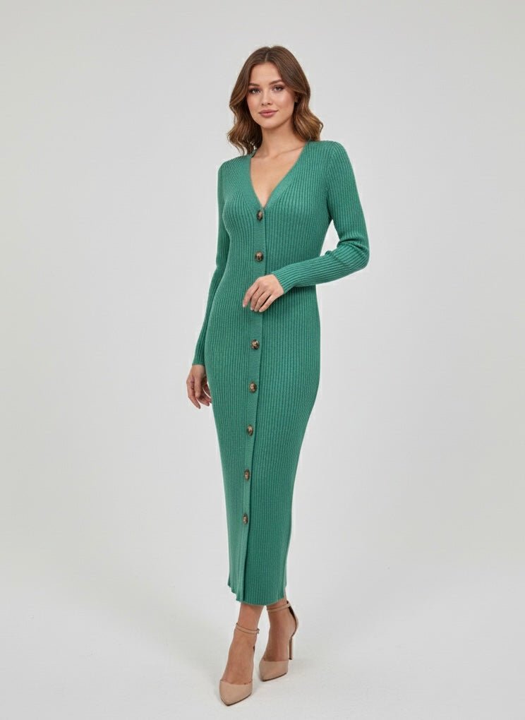 Cardigan verde a costine con bottoni - Follie by Alice