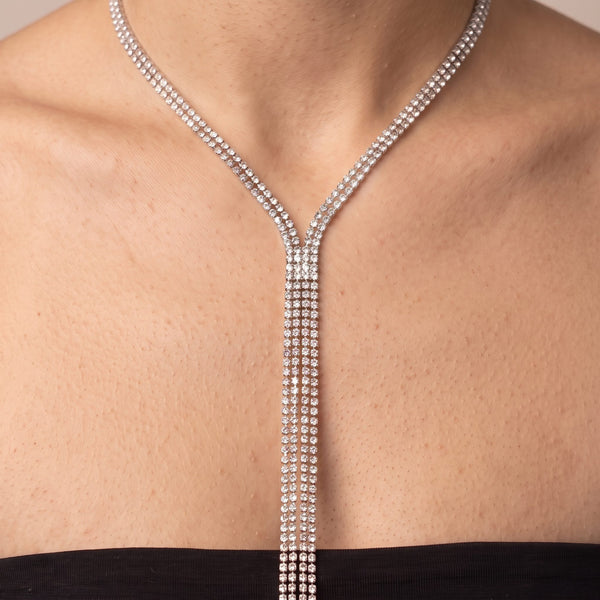 Collana argento con strass pendenti