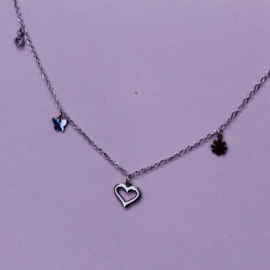 Collana argento con cuoricino e perline di strass – alternate