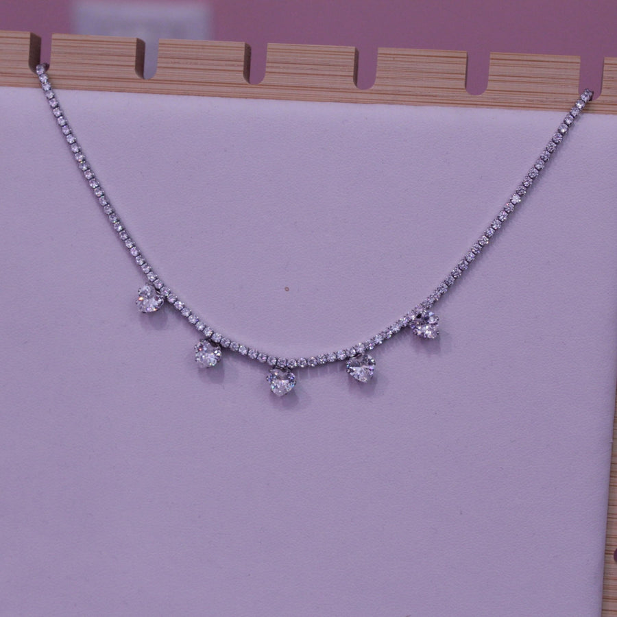 Collana argento con strass e cuoricini – alternate