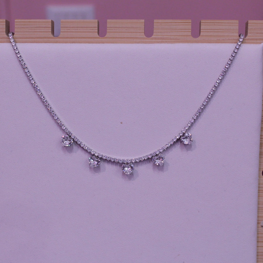 Collana argento con strass e cuoricini – alternate