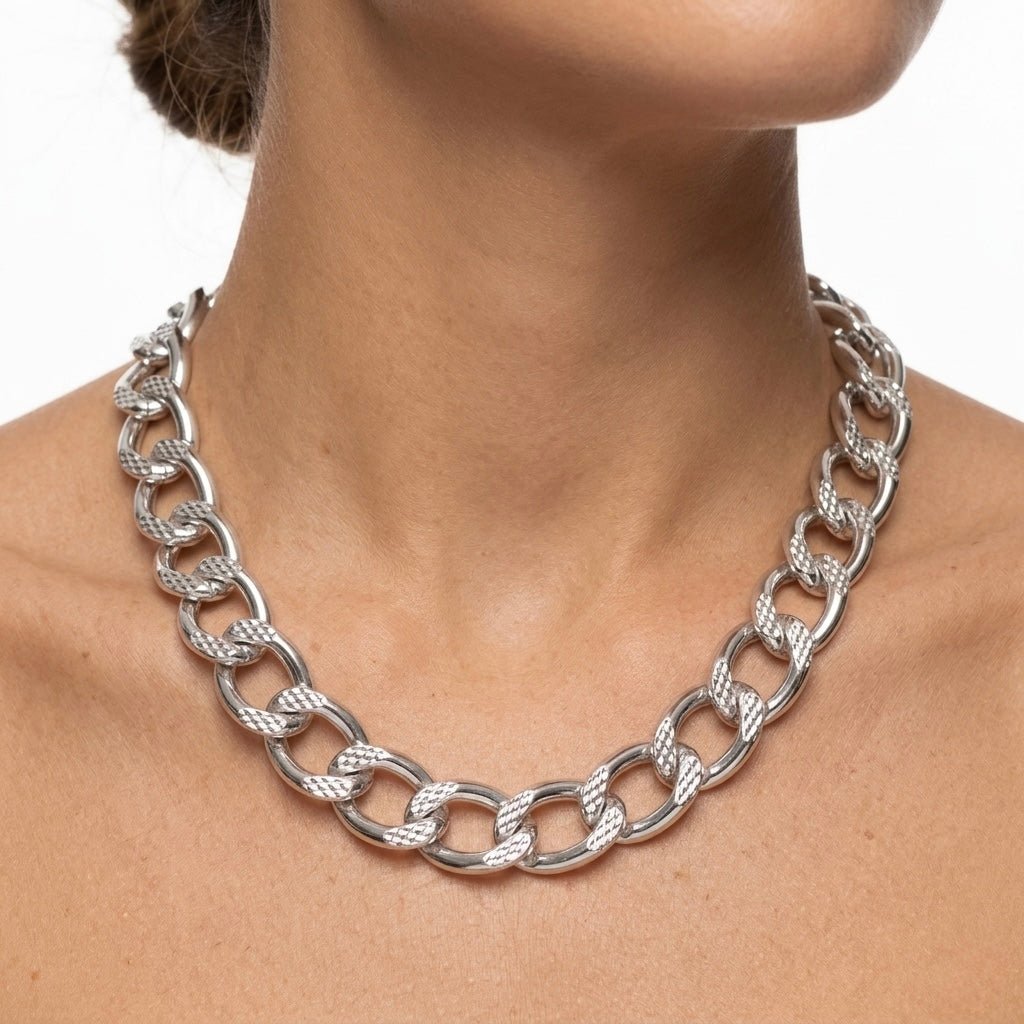 Collana argento maxi-catena con strass - Follie by Alice Immagine principale del prodotto
