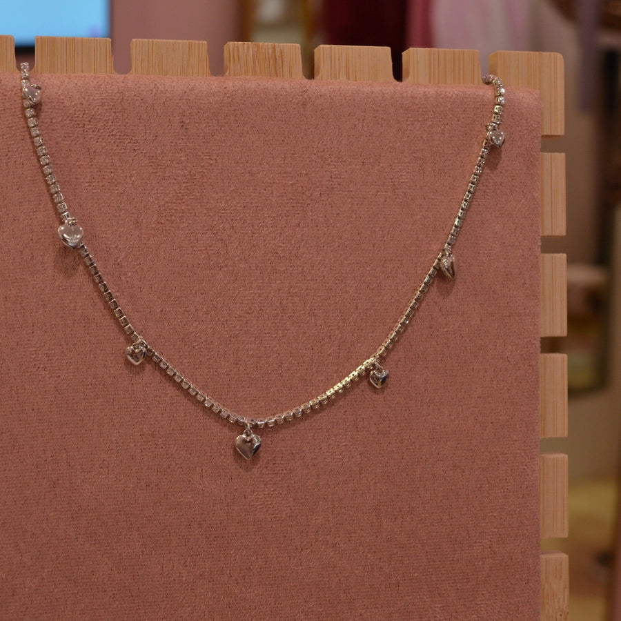 Collana argento tennis con cuoricini