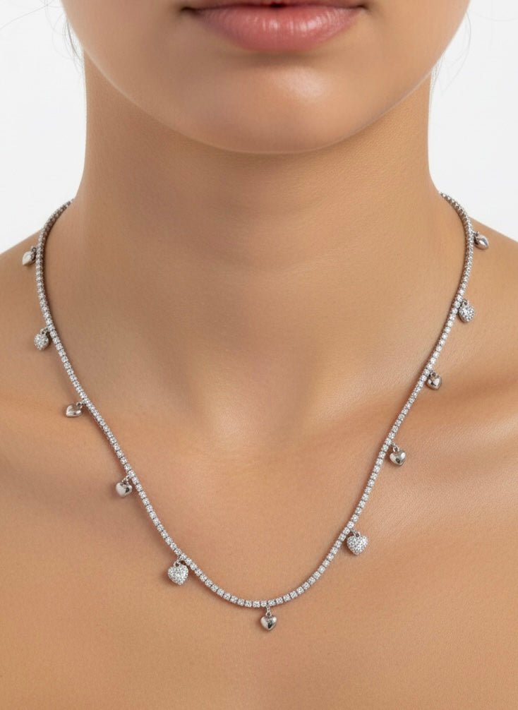 Collana argento tennis con cuoricini - Follie by Alice