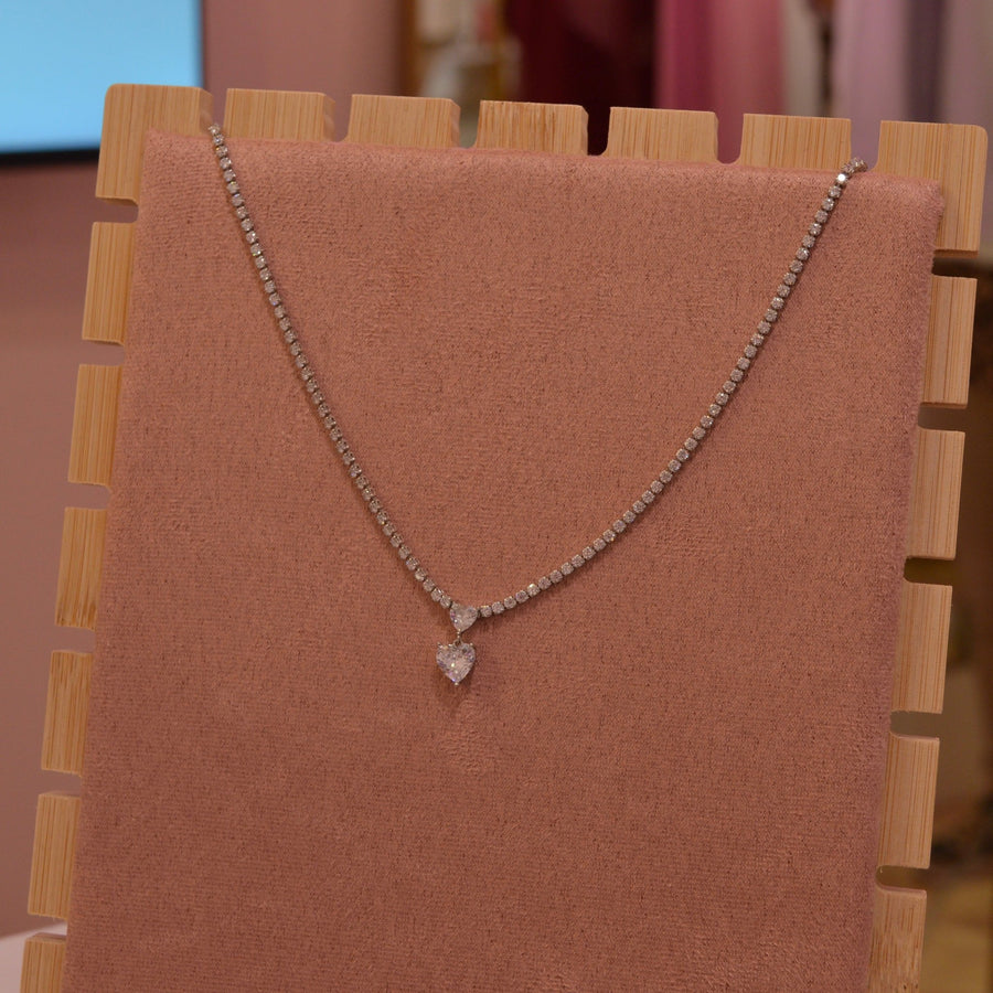 Collana argento tennis con doppio cuoricino – alternate