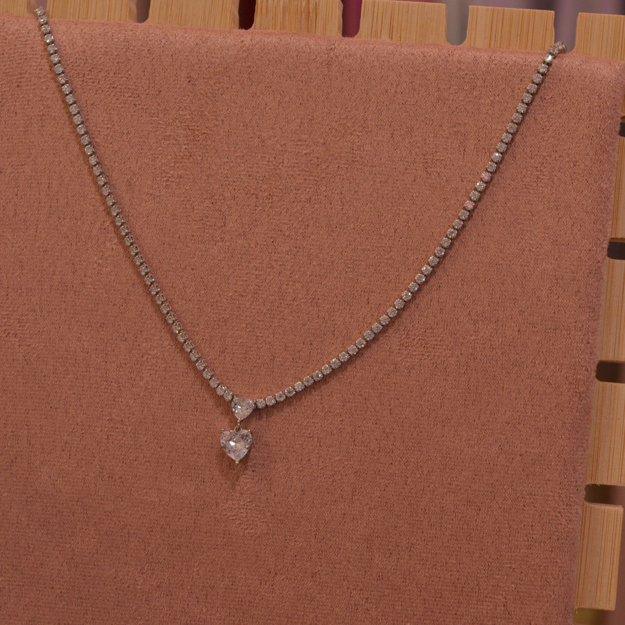 Collana argento tennis con doppio cuoricino