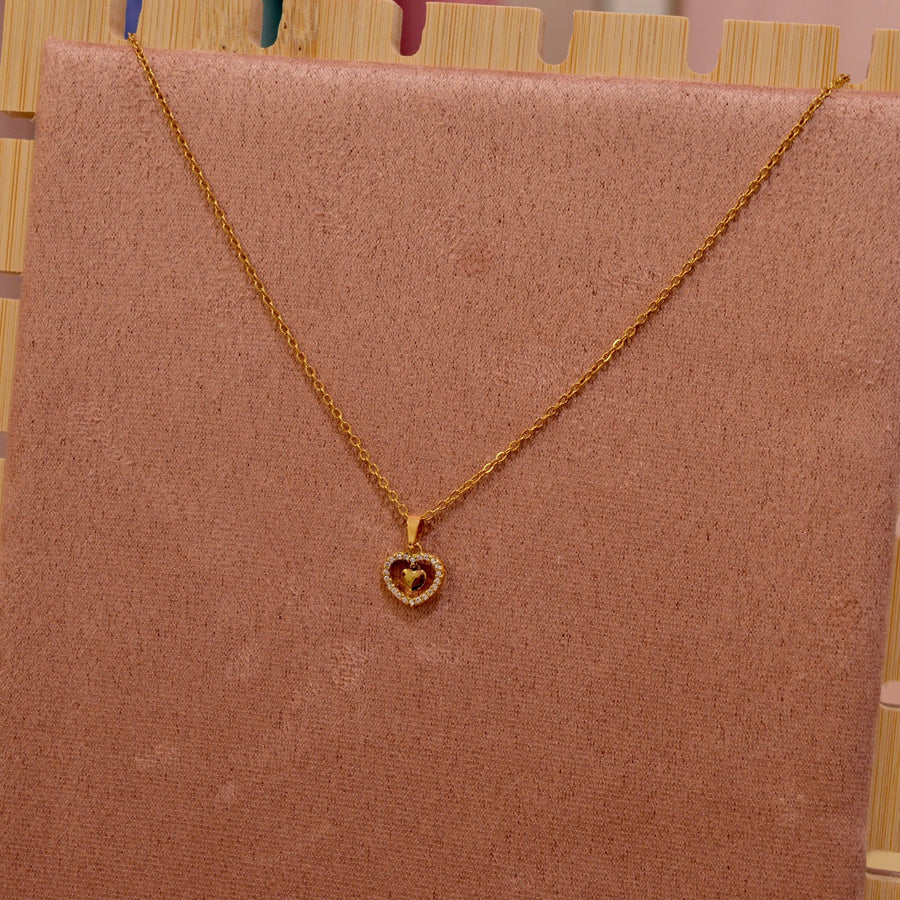 Collana oro con cuoricino con strass gioiello