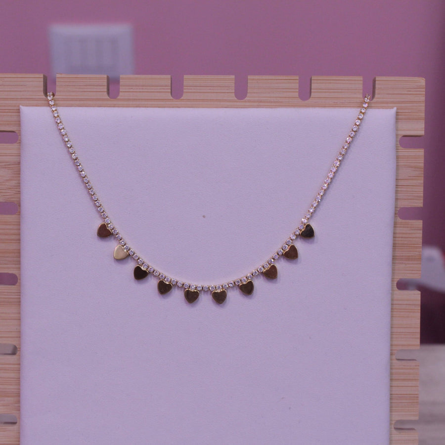 Collana oro con strass e cuoricini
