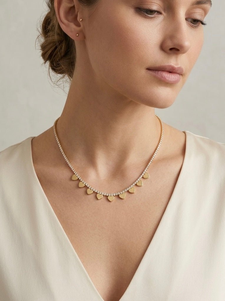 Collana oro tennis con cuoricini - Follie by Alice