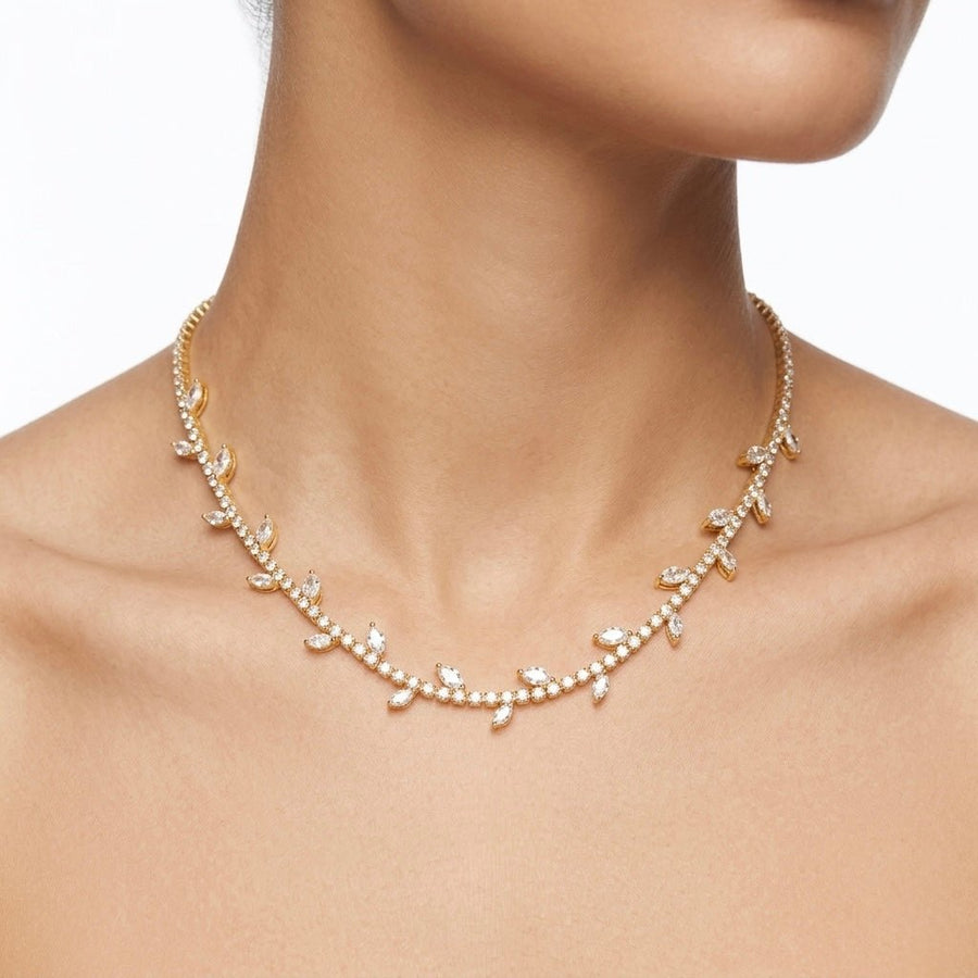 Collana oro tennis con strass a goccia