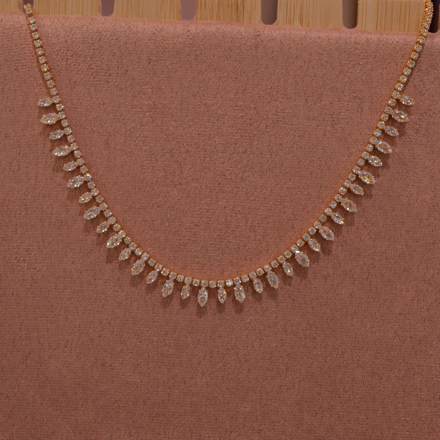 Collana oro tennis con strass a goccia