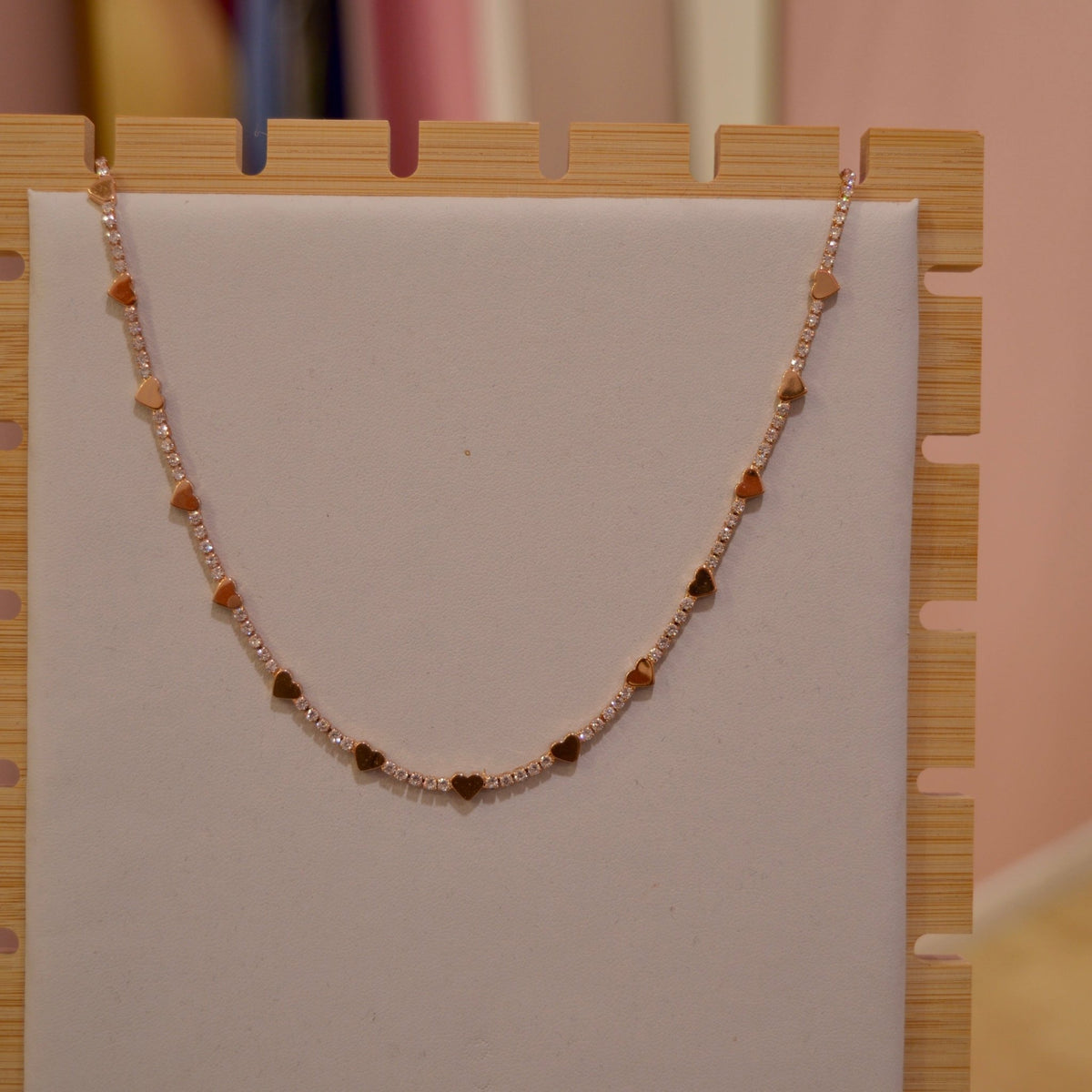 Collana oro tennis con strass e cuoricini - Follie by Alice