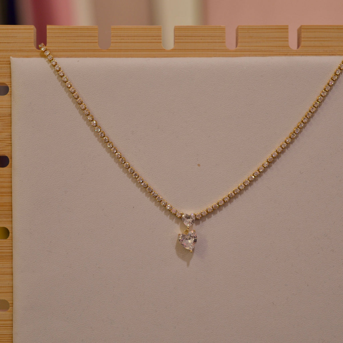 Collana oro tennis con strass e cuoricini pendenti - Follie by Alice