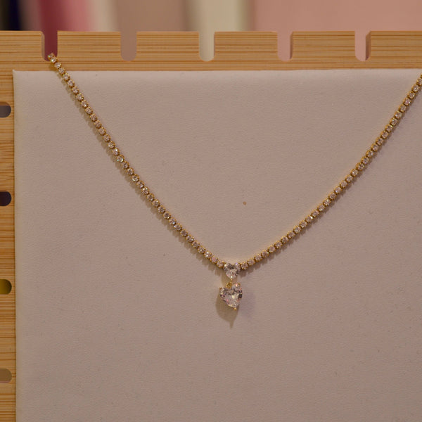 Collana oro tennis con strass e cuoricini pendenti - Follie by Alice