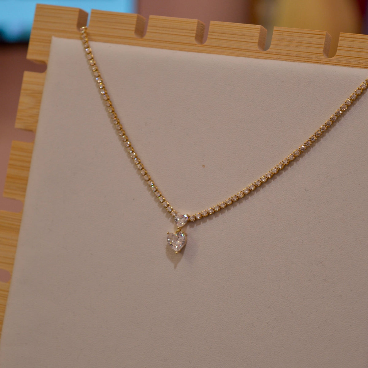 Collana oro tennis con strass e cuoricini pendenti - Follie by Alice