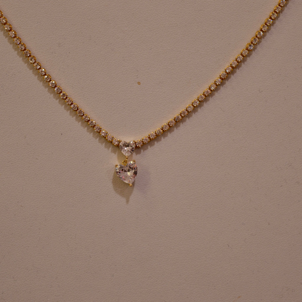 Collana oro tennis con strass e cuoricini pendenti - Follie by Alice