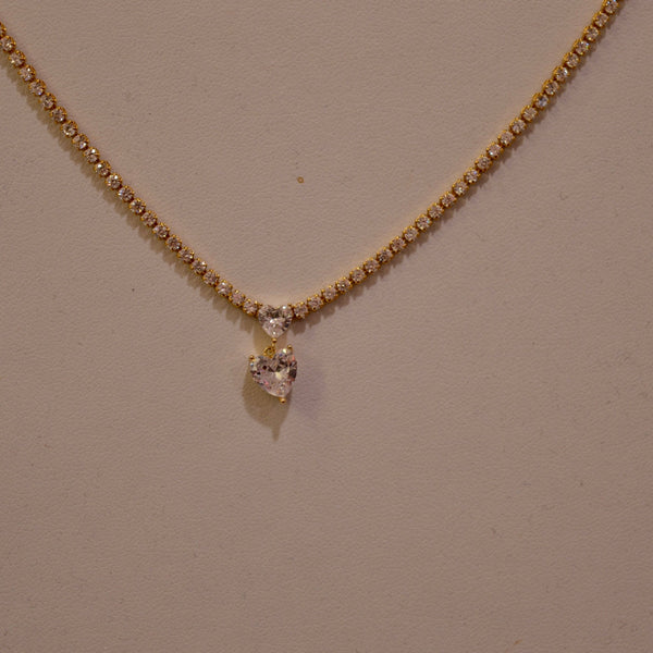 Collana oro tennis con strass e cuoricini pendenti - Follie by Alice