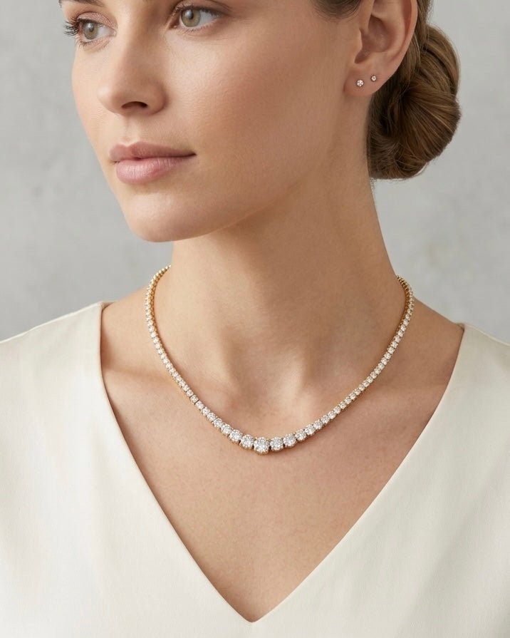 Collana oro tennis con strass