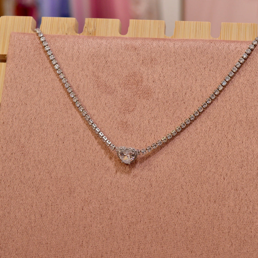 Collana tennis argento con cuore gioiello – alternate