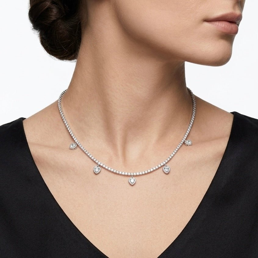 Collana tennis argento con cuori gioiello pendenti - Follie by Alice