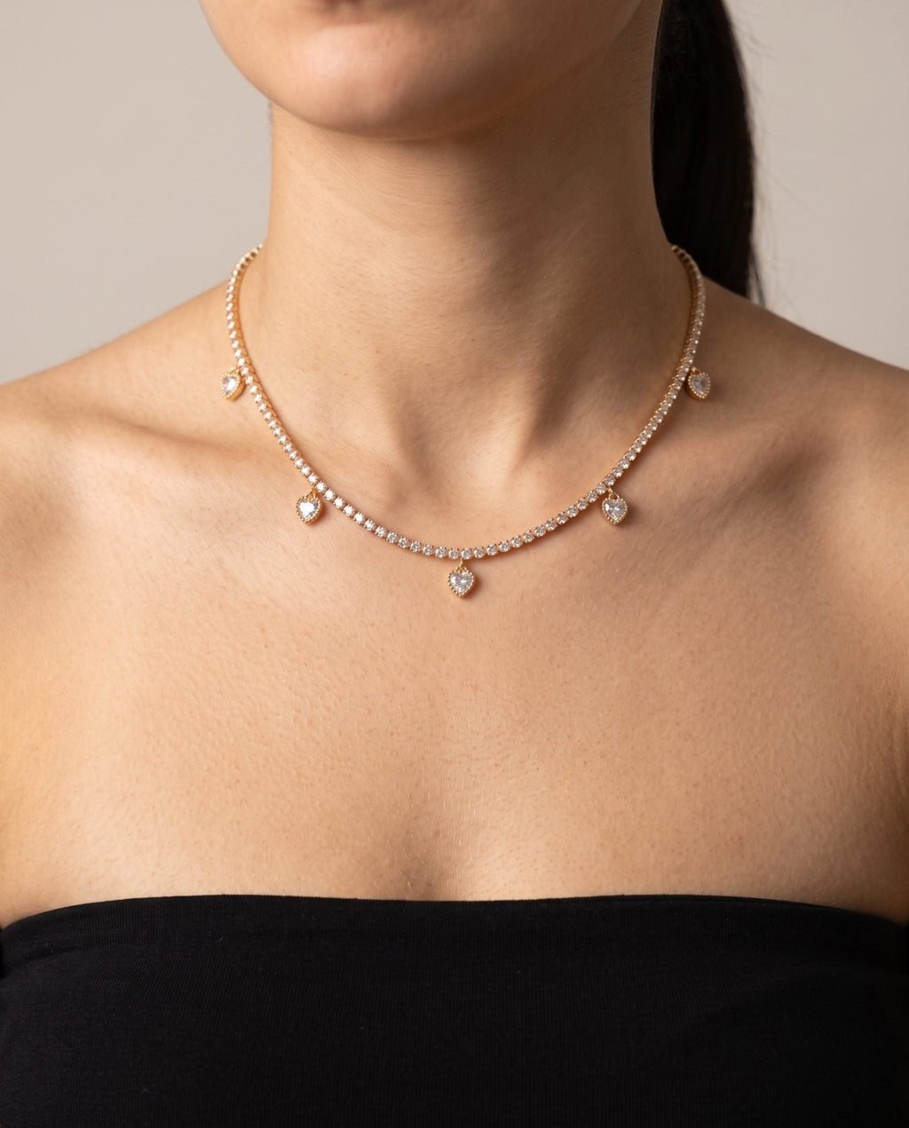 Collana tennis oro con cuori gioiello pendenti - Follie by Alice