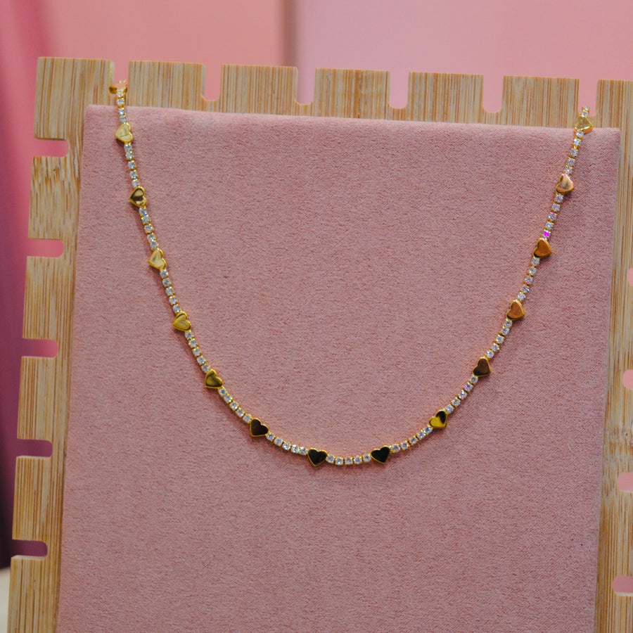 Collana tennis oro con strass e cuoricini – alternate