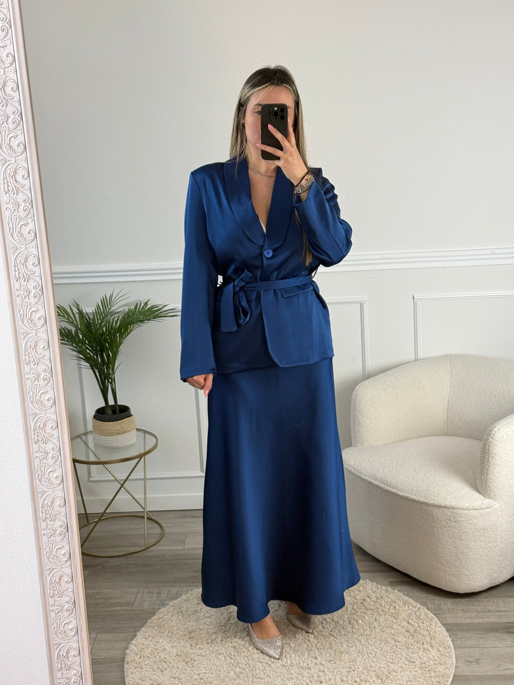 HOT Style Gonna Satin Outfit Gonna Satin Outfit Gonna Lunga Blu